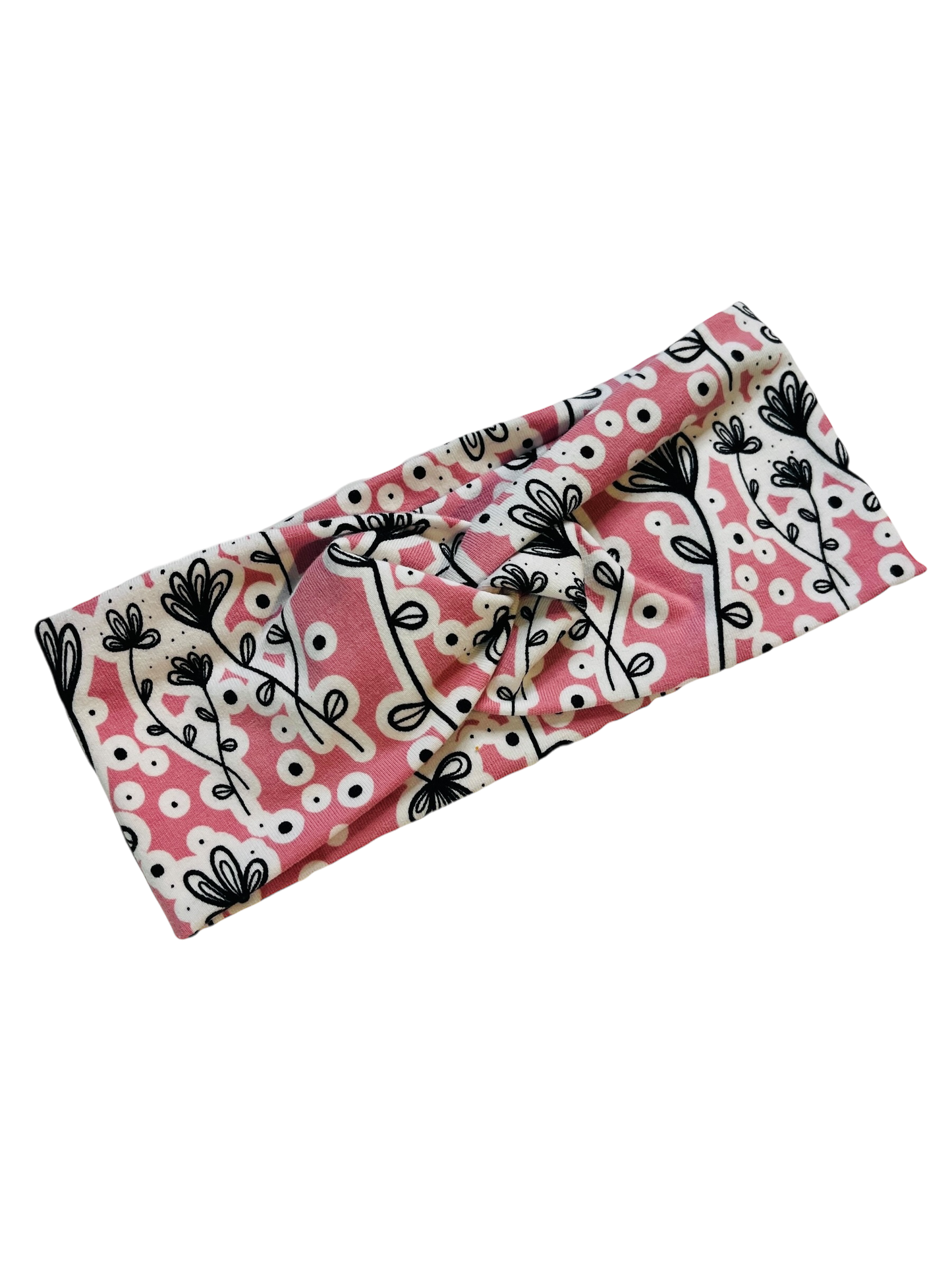 ORGANIC Floral on Pink Headband-Twist or Sport | Sweet Stitch Novelties