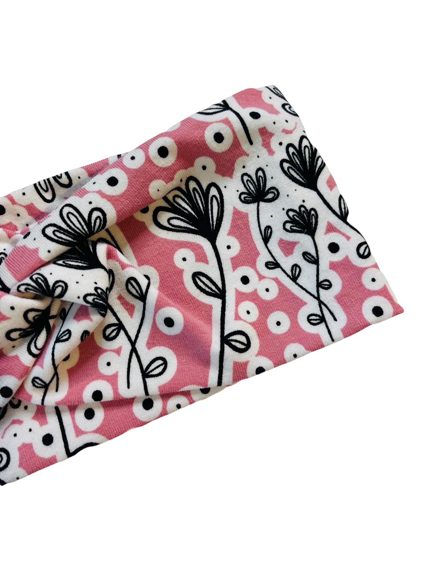 ORGANIC Floral on Pink Headband-Twist or Sport | Sweet Stitch Novelties