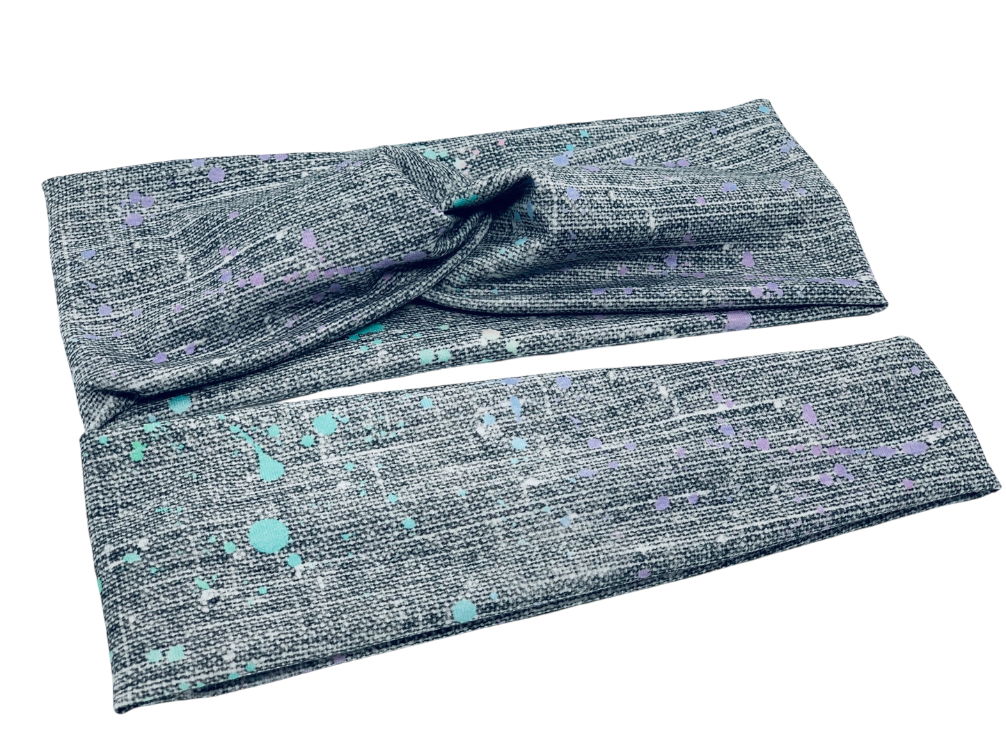 Pastel Paint Splatter on Gray Headband-Twist or Sport | Sweet Stitch Novelties