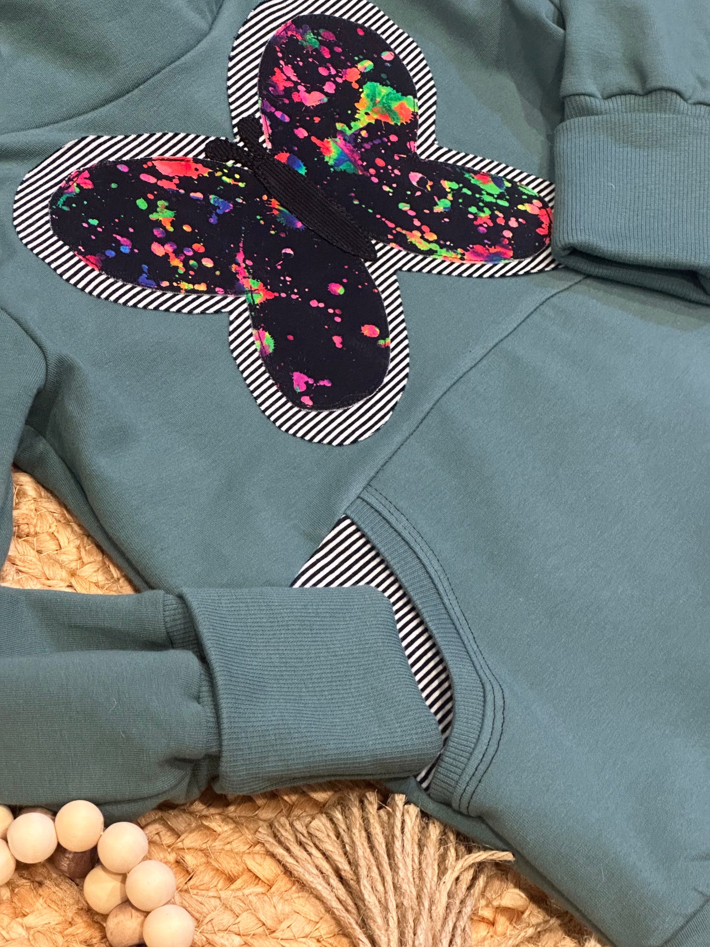 Butterfly Appliqué Wildlife Grow With Me Hoodie | Size 6-9Y
