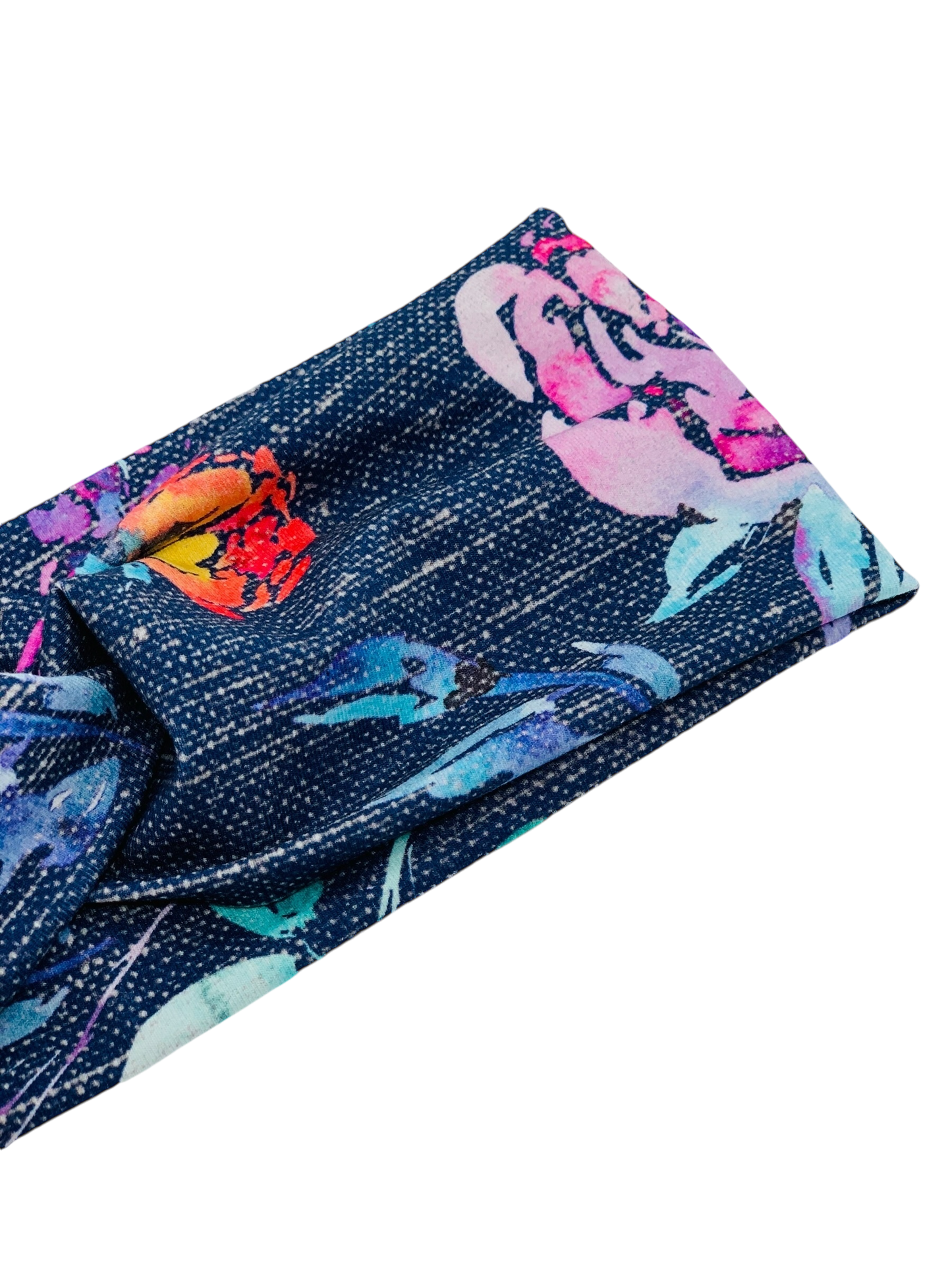 Scratched Linen Navy Floral Headband-Twist or Sport | Sweet Stitch Novelties