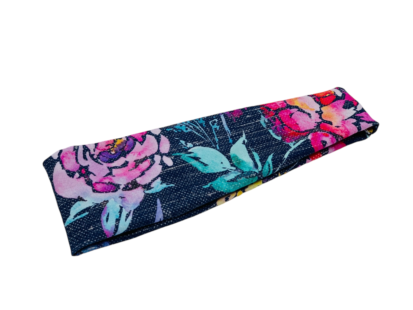Scratched Linen Navy Floral Headband-Twist or Sport | Sweet Stitch Novelties