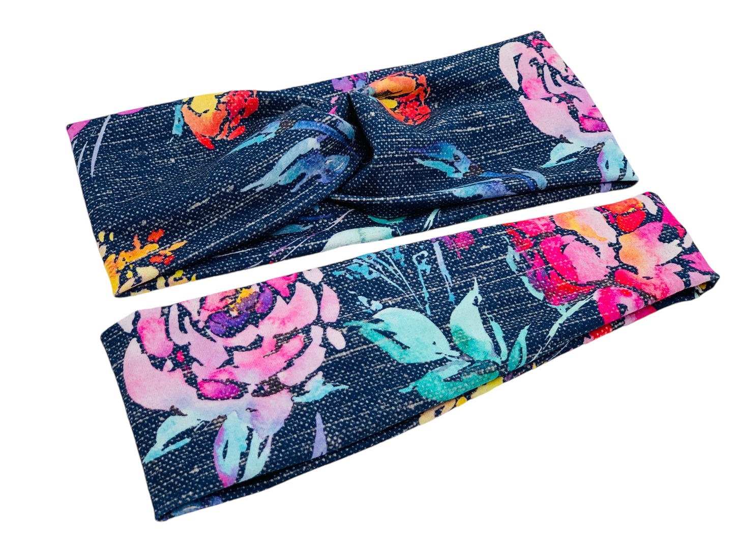 Scratched Linen Navy Floral Headband-Twist or Sport | Sweet Stitch Novelties