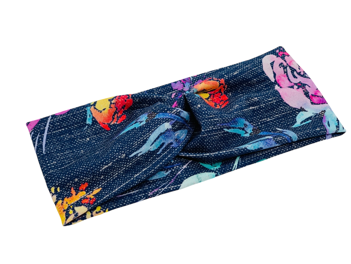 Scratched Linen Navy Floral Headband-Twist or Sport | Sweet Stitch Novelties