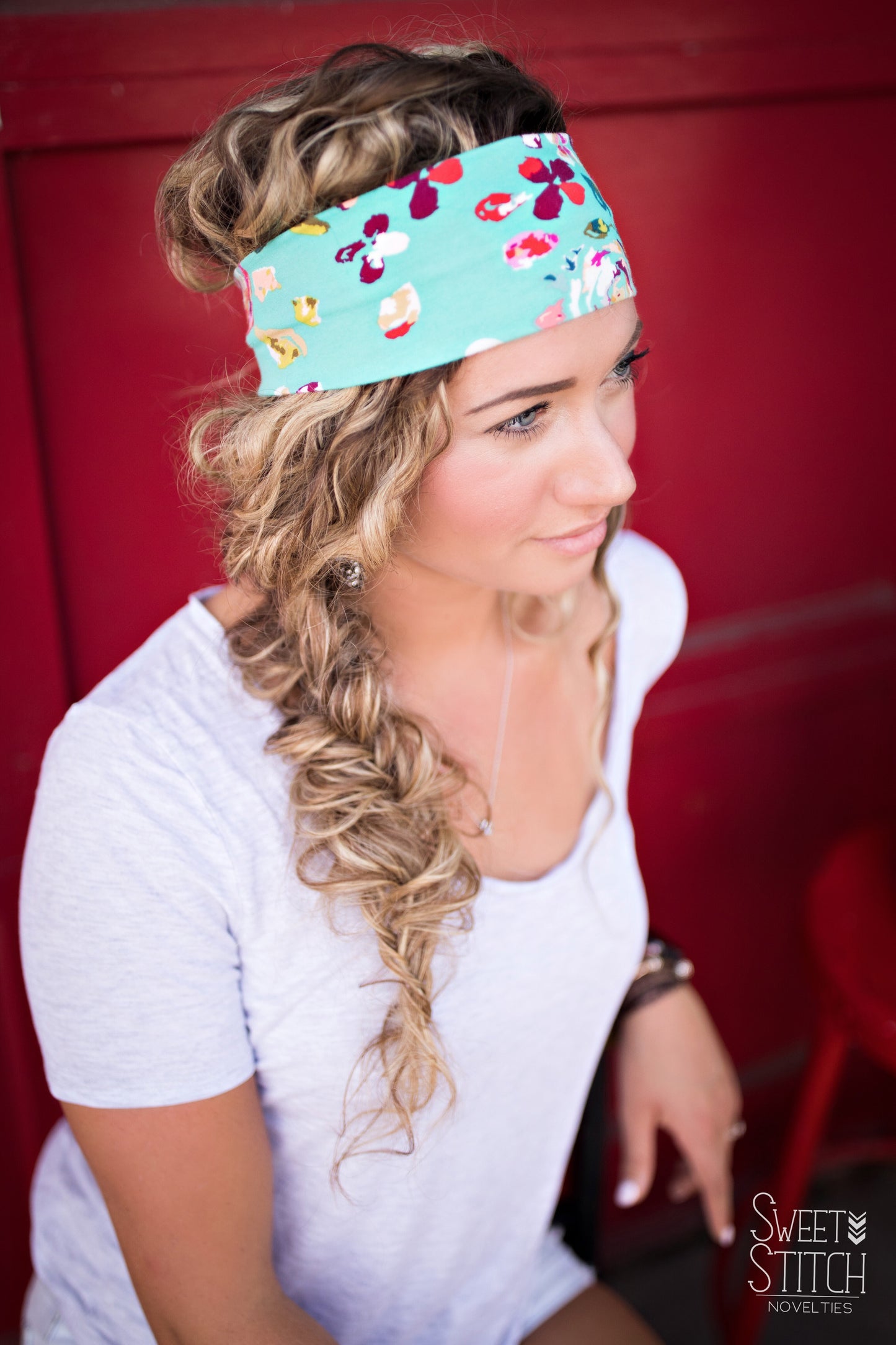 Scratched Linen Navy Floral Headband-Turban Twist and Yoga Styles | Sweet Stitch Novelties
