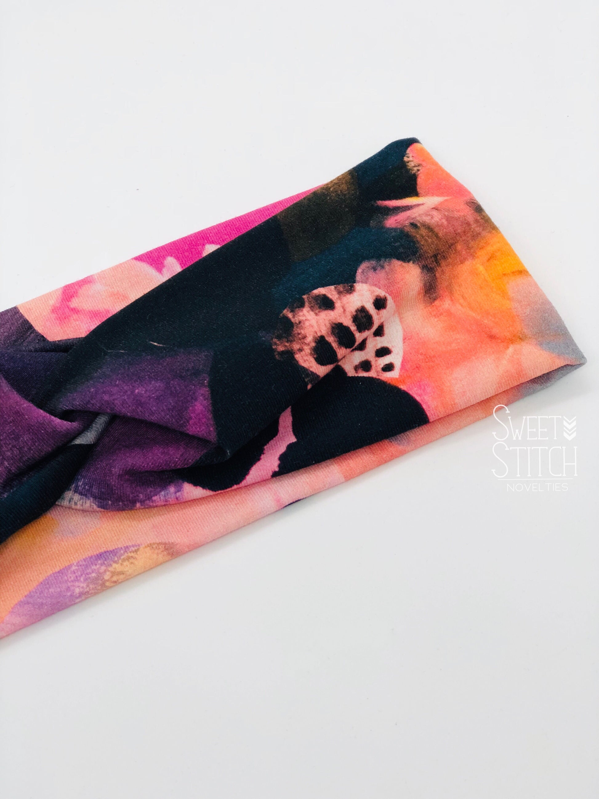 Pink Splatter on Black Headband-Turban Twist and Yoga Styles | Sweet Stitch Novelties - Sweet Stitch Novelties
