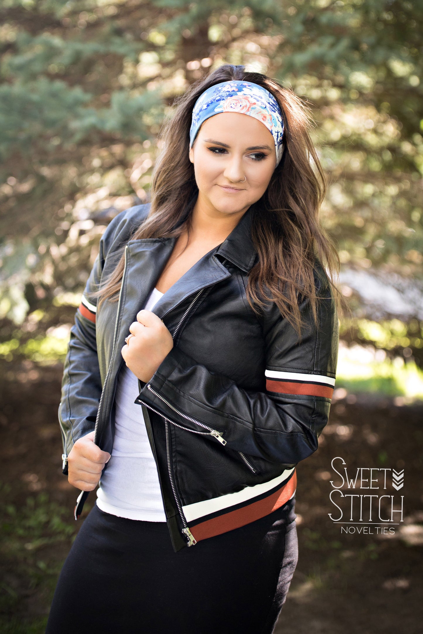 Leaves on White Headband-Twist or Sport | Sweet Stitch Novelties