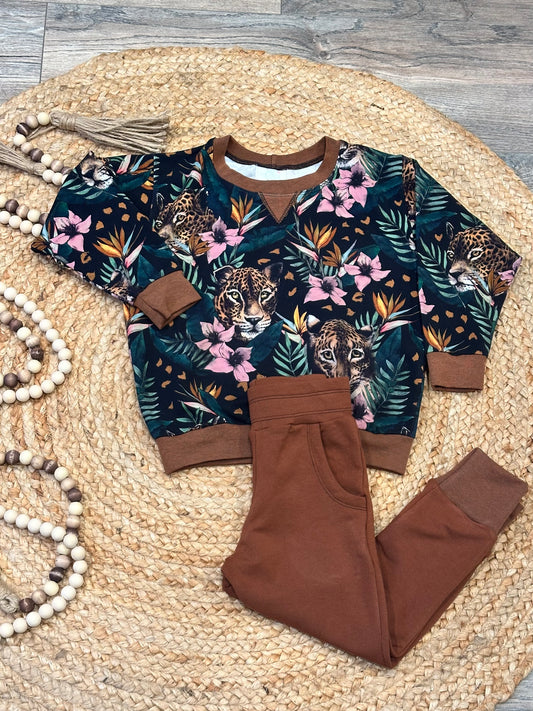 Jungle Floral and Hidden Jaguar Oversized Sweater and Joggers Sets | Size 3/4T, Size 5/6T