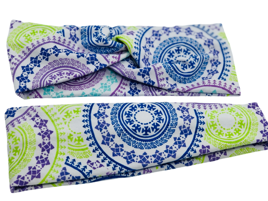 Mandala on White Headband-Twist or Sport | Sweet Stitch Novelties