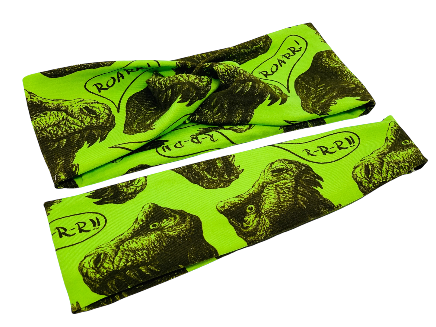 T-Rex on Lime Headband-Twist or Sport | Sweet Stitch Novelties