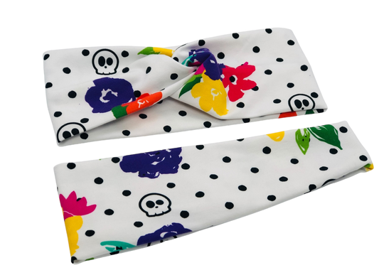 Skulls, Dots, and Flowers  Headband-Twist or Sport | Sweet Stitch Novelties