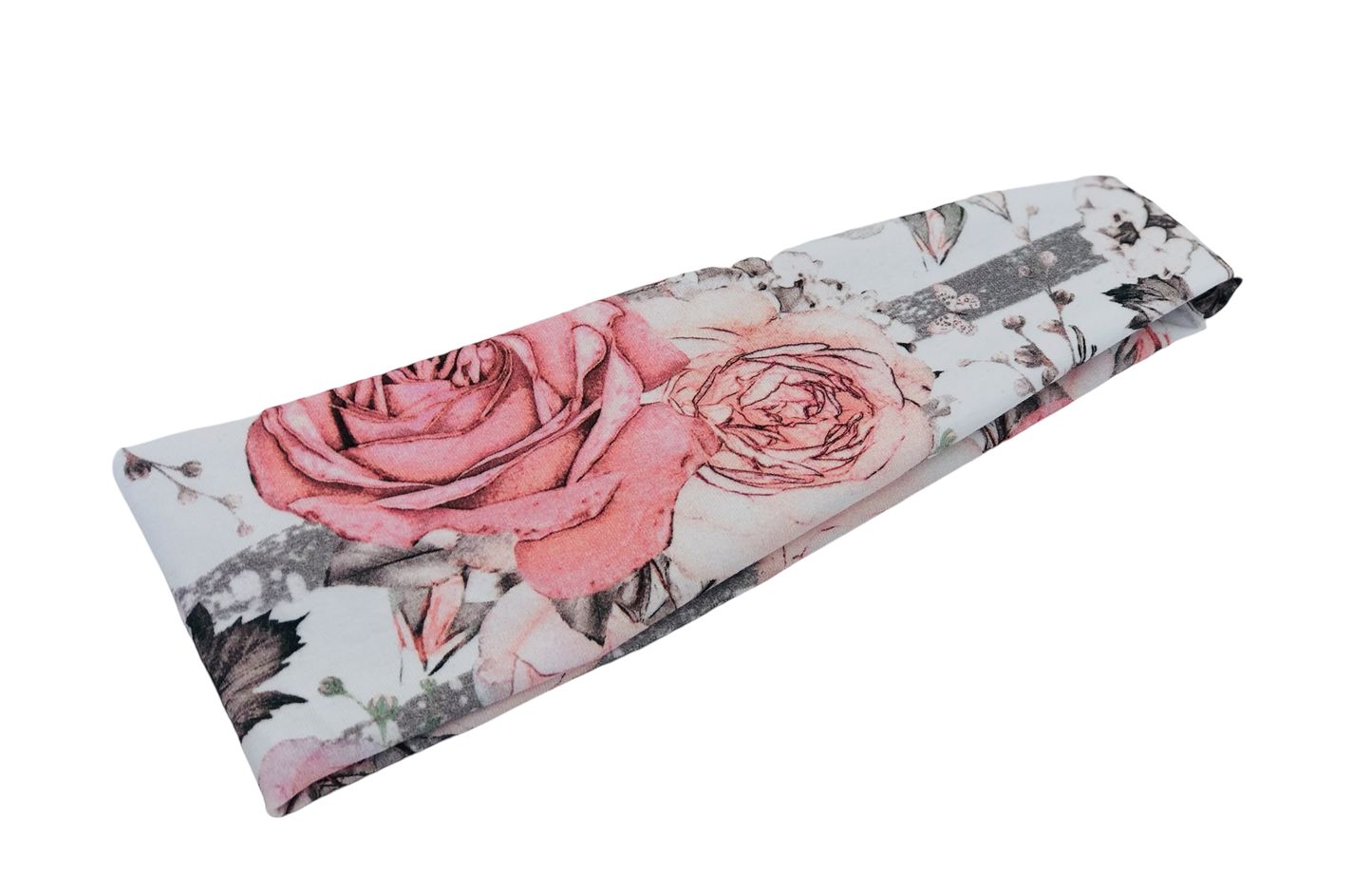 Roses on Gray Stripe Headband-Twist or Sport | Sweet Stitch Novelties