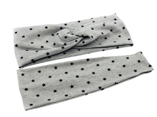 Stars on Gray Headband-Twist or Sport | Sweet Stitch Novelties