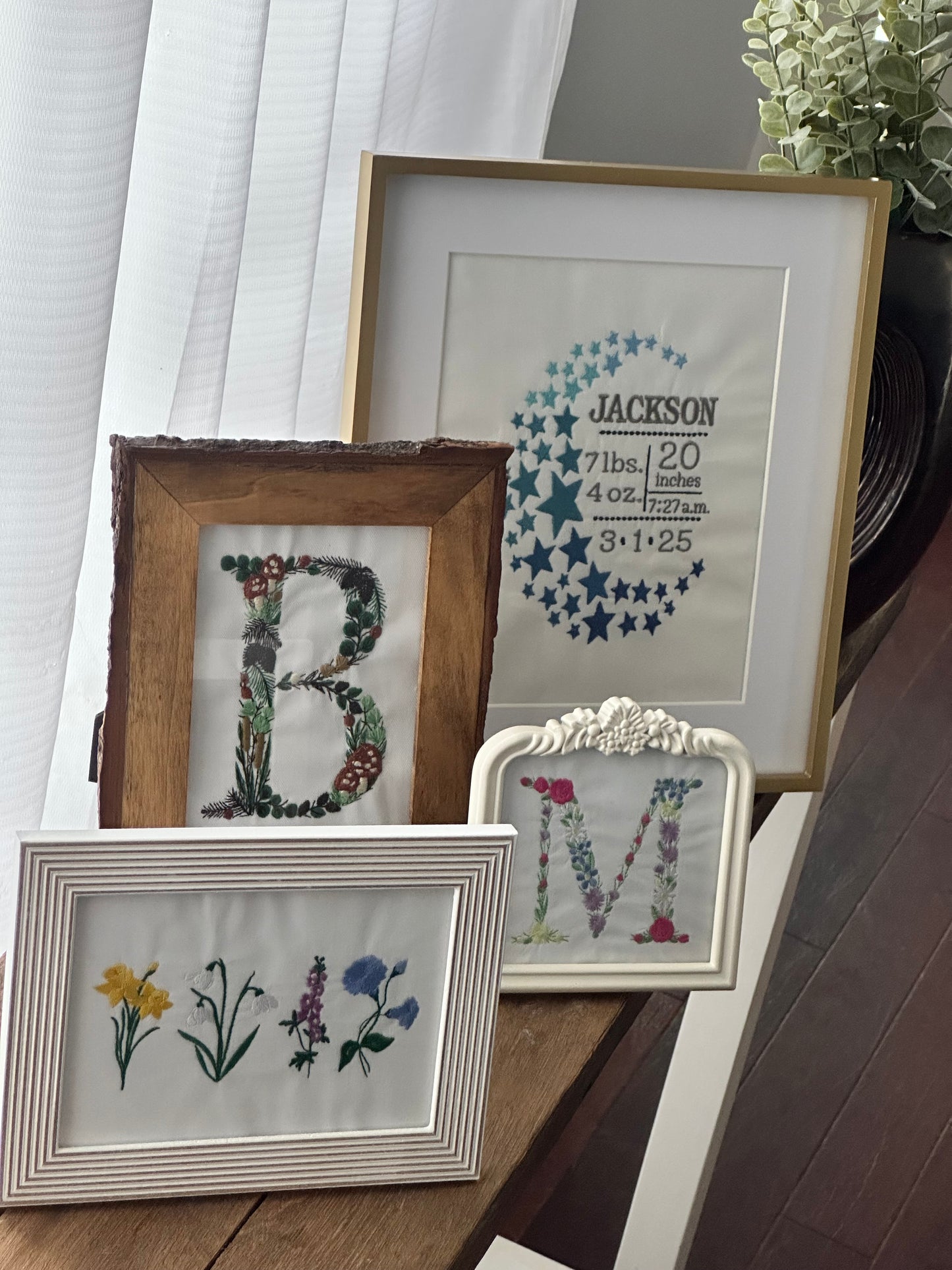 Embroidered Birth Month Flower Birth Announcement