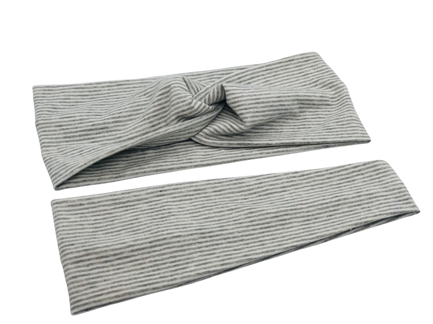 Heather Gray Mini Stripe Headband-Turban Twist and Yoga Styles | Sweet Stitch Novelties