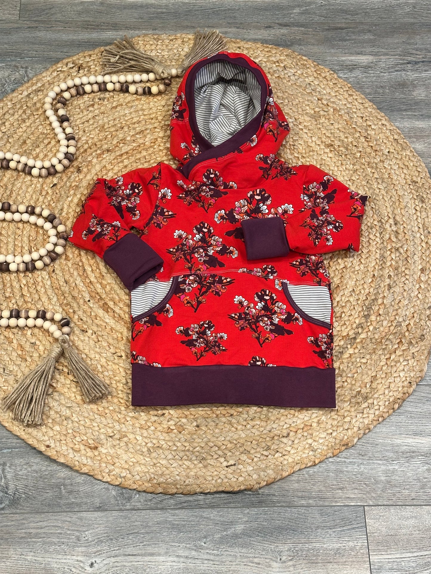 Floral and Stripes Grow With Me Hoodie | Size 4-7Y