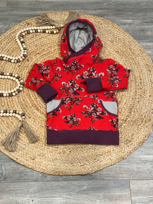 Floral and Stripes Grow With Me Hoodie | Size 4-7Y