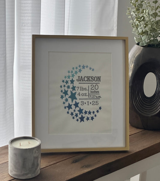 Embroidered Moon and Stars Birth Announcement