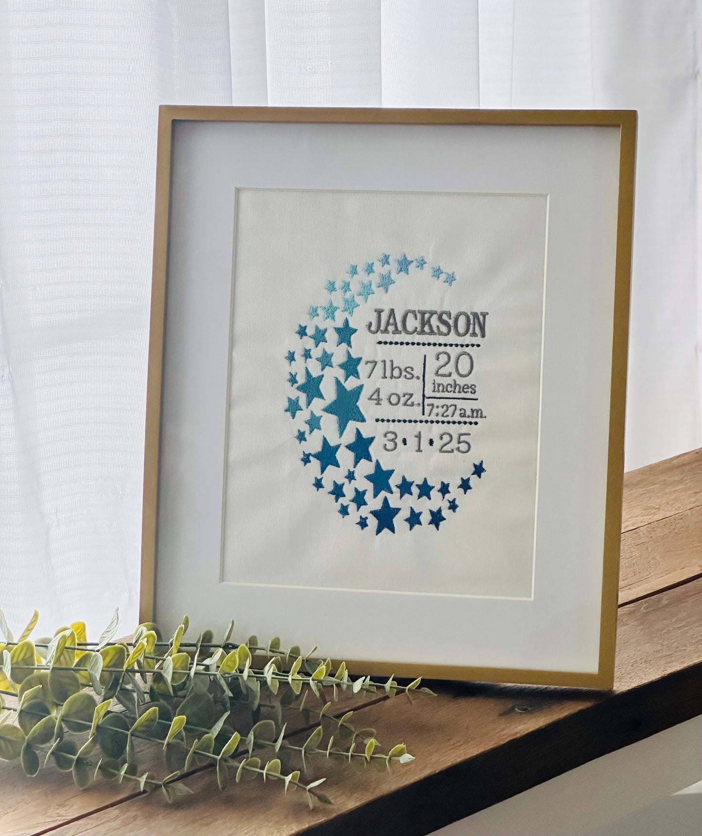 Embroidered Moon and Stars Birth Announcement