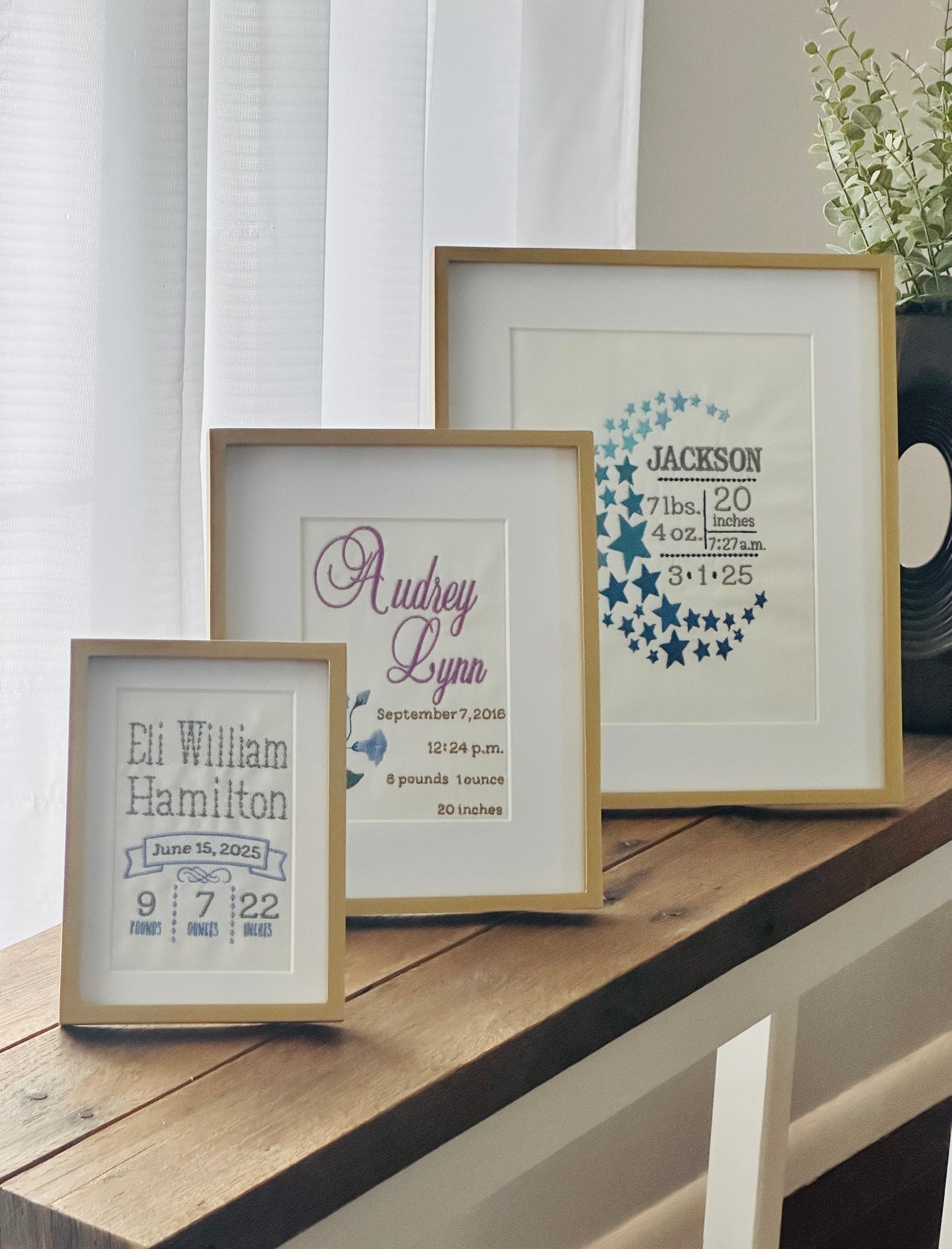 Embroidered Birth Month Flower Birth Announcement