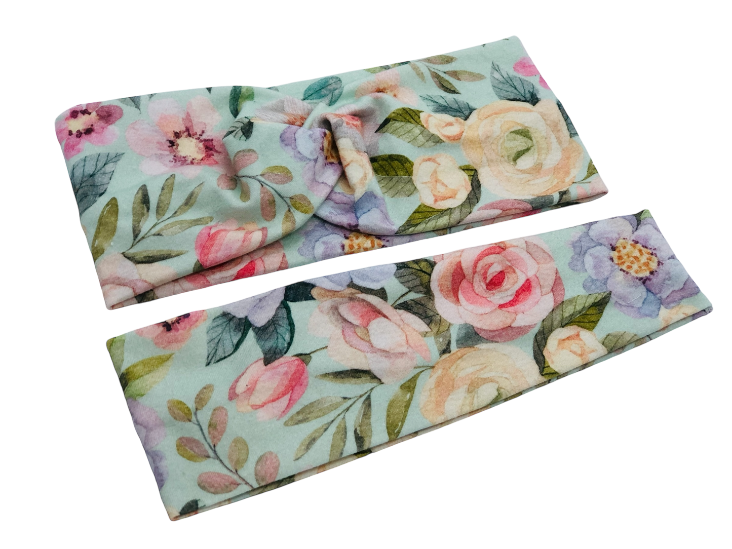 Floral on Mint ORGANIC Headband-Twist or Sport  |  Sweet Stitch Novelties