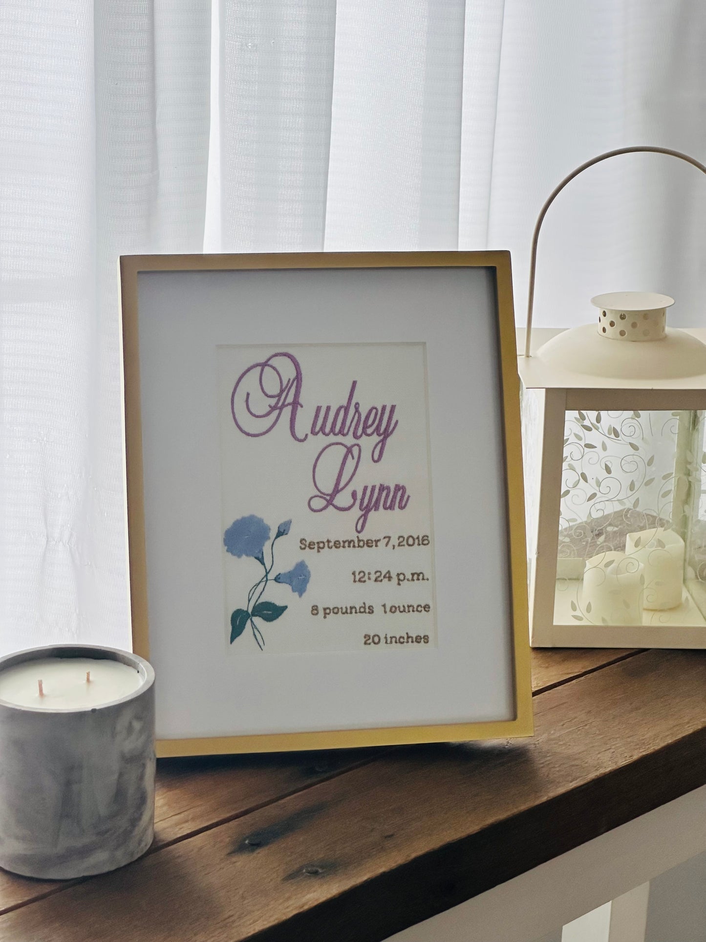 Embroidered Birth Month Flower Birth Announcement