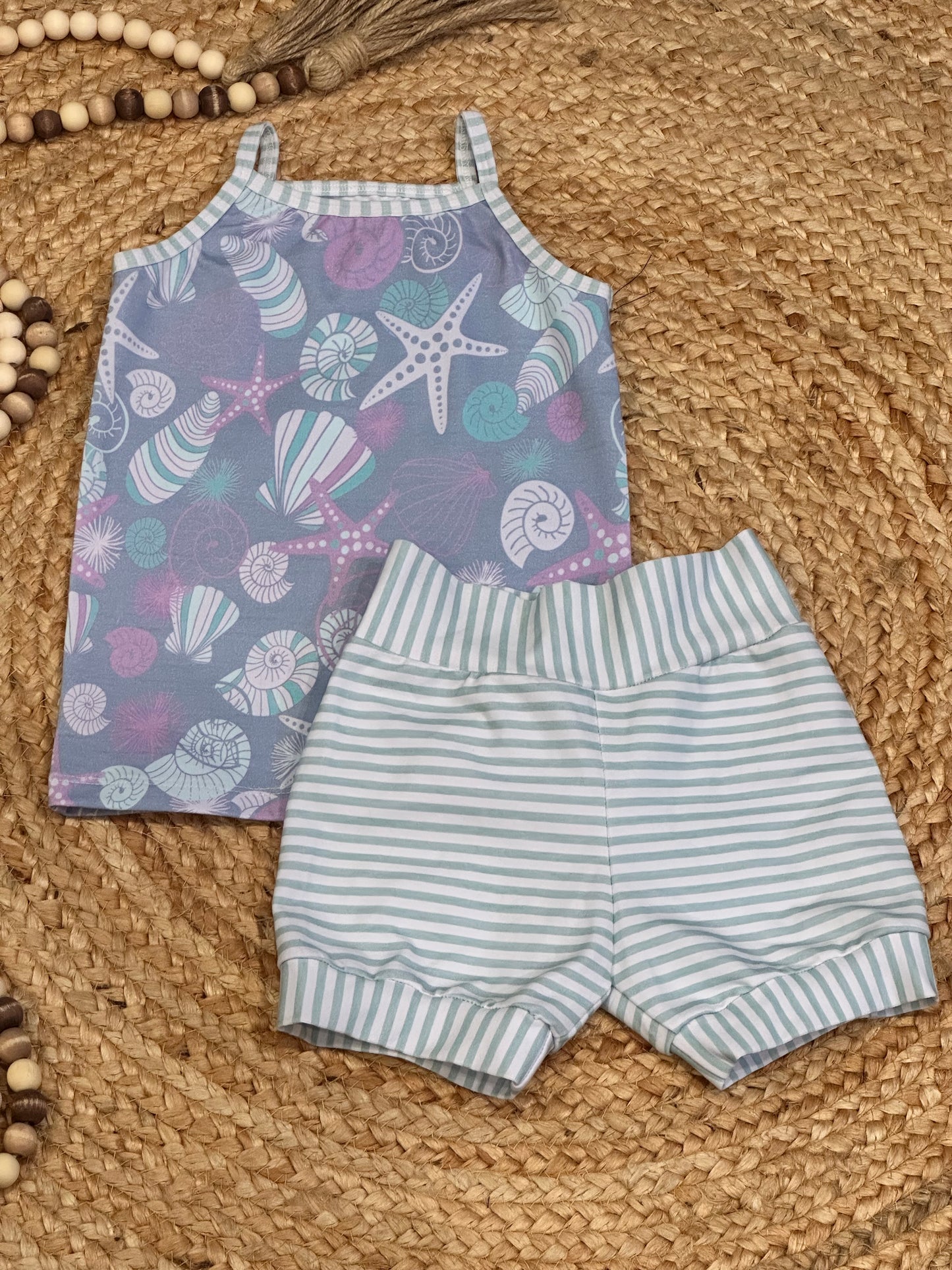 Shells and Stripes Cami and Short Set | Size 3/4T