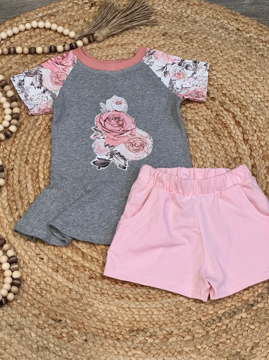 Appliqué Rose Peplum and Short Set | Size 4T