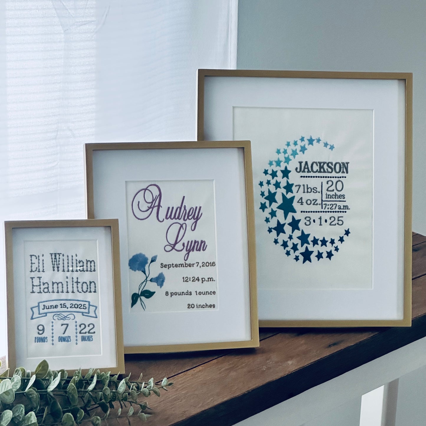 Embroidered Moon and Stars Birth Announcement