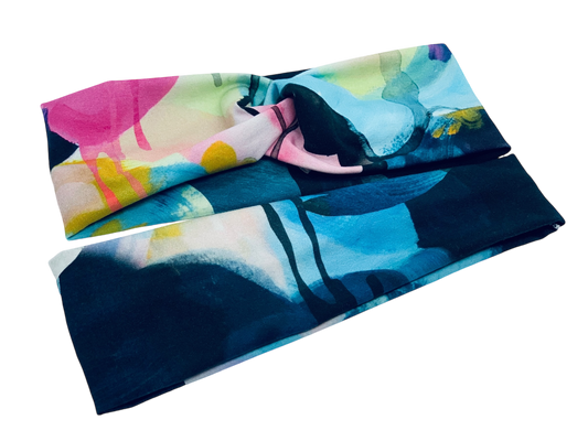 Blue Splatter on Black ORGANIC Headband-Twist or Sport | Sweet Stitch Novelties
