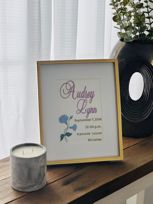 Embroidered Birth Month Flower Birth Announcement