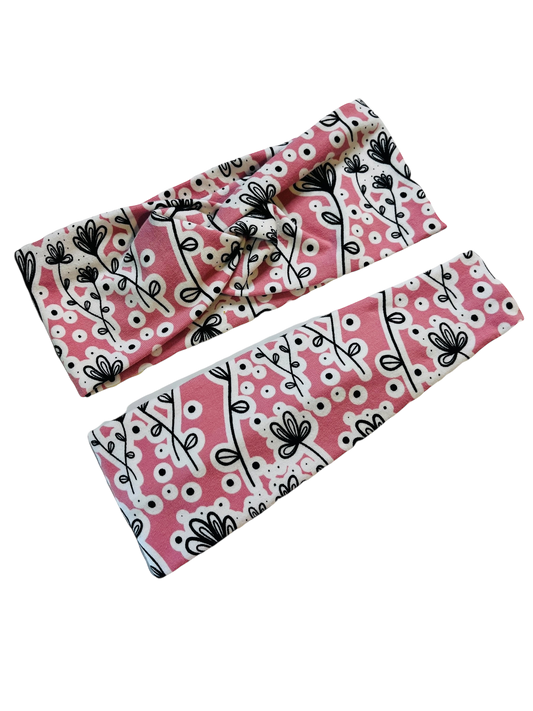 ORGANIC Floral on Pink Headband-Twist or Sport  |  Sweet Stitch Novelties