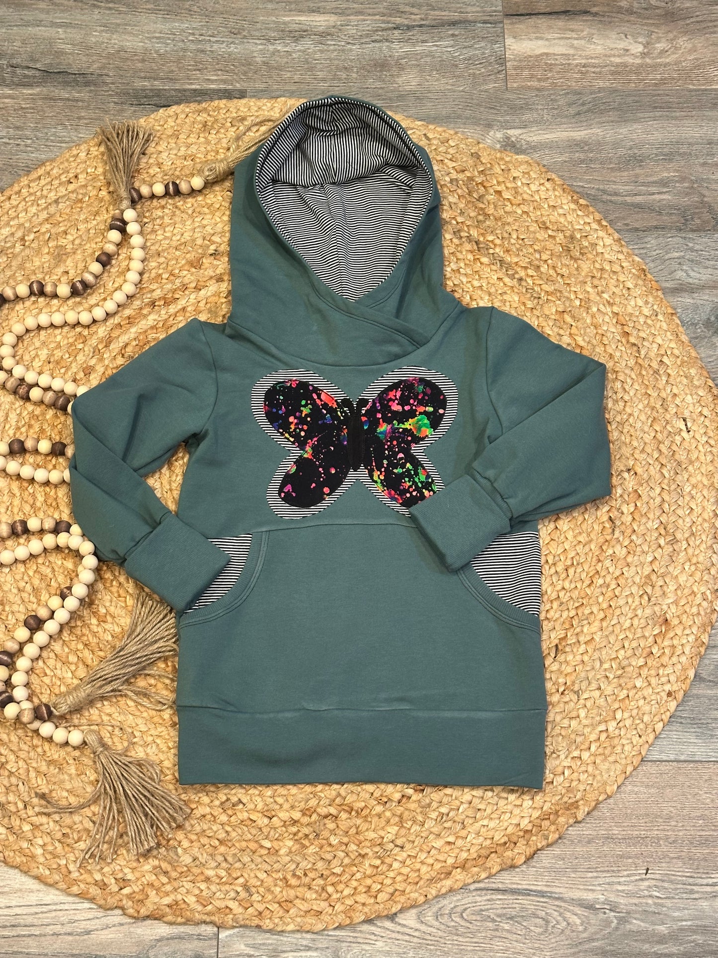 Butterfly Appliqué Wildlife Grow With Me Hoodie | Size 6-9Y