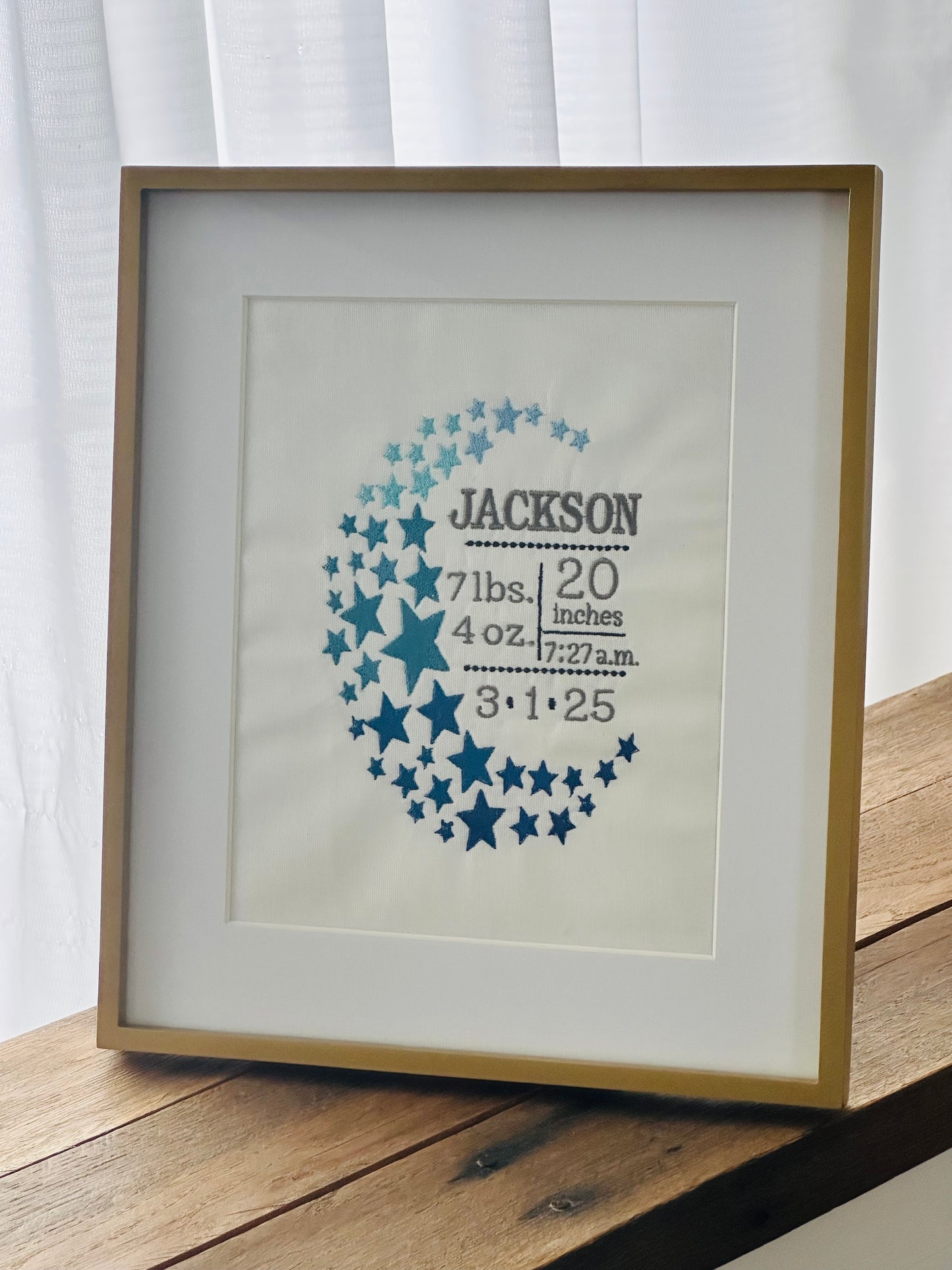 Embroidered Moon and Stars Birth Announcement
