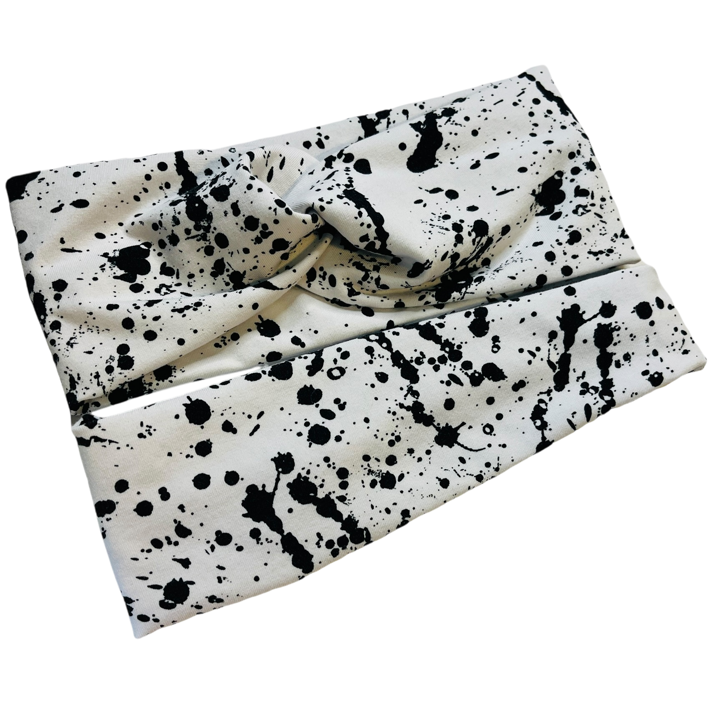 Black Splatter on White Headband-Twist or Yoga  |  Sweet Stitch Novelties