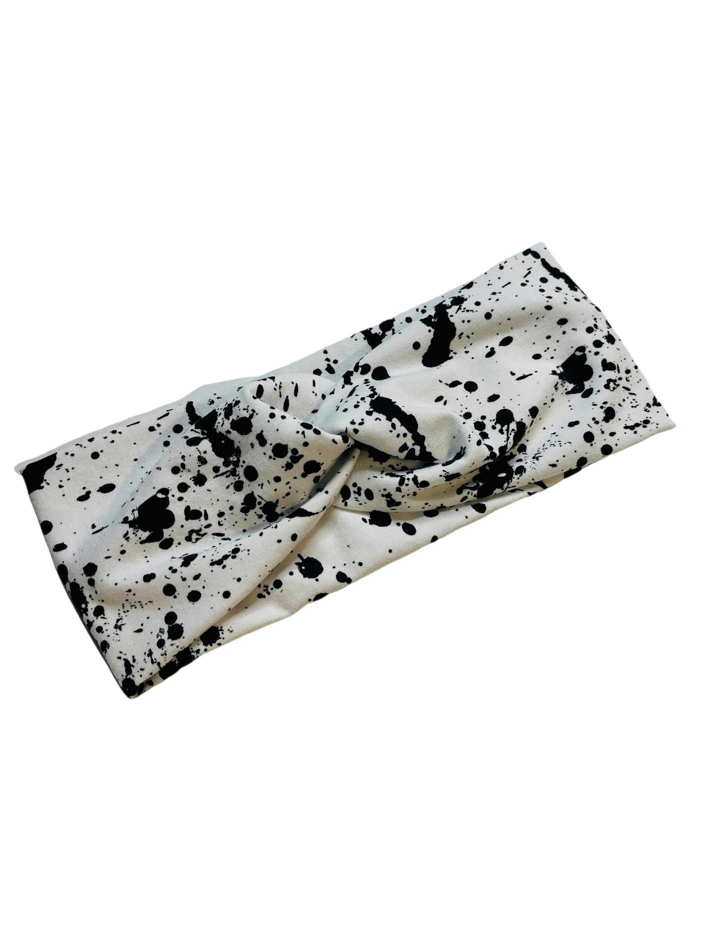 Black Splatter on White Headband-Twist or Yoga  |  Sweet Stitch Novelties