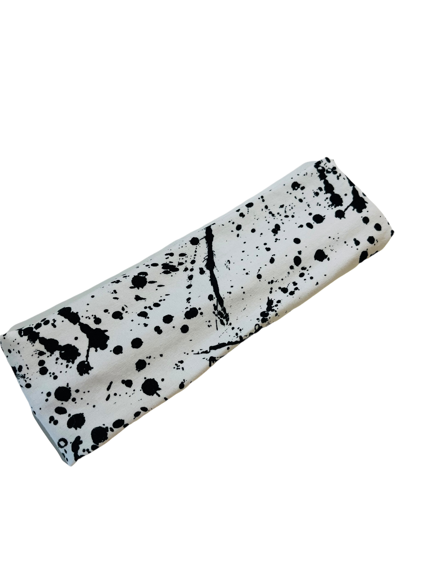 Black Splatter on White Headband-Twist or Yoga  |  Sweet Stitch Novelties