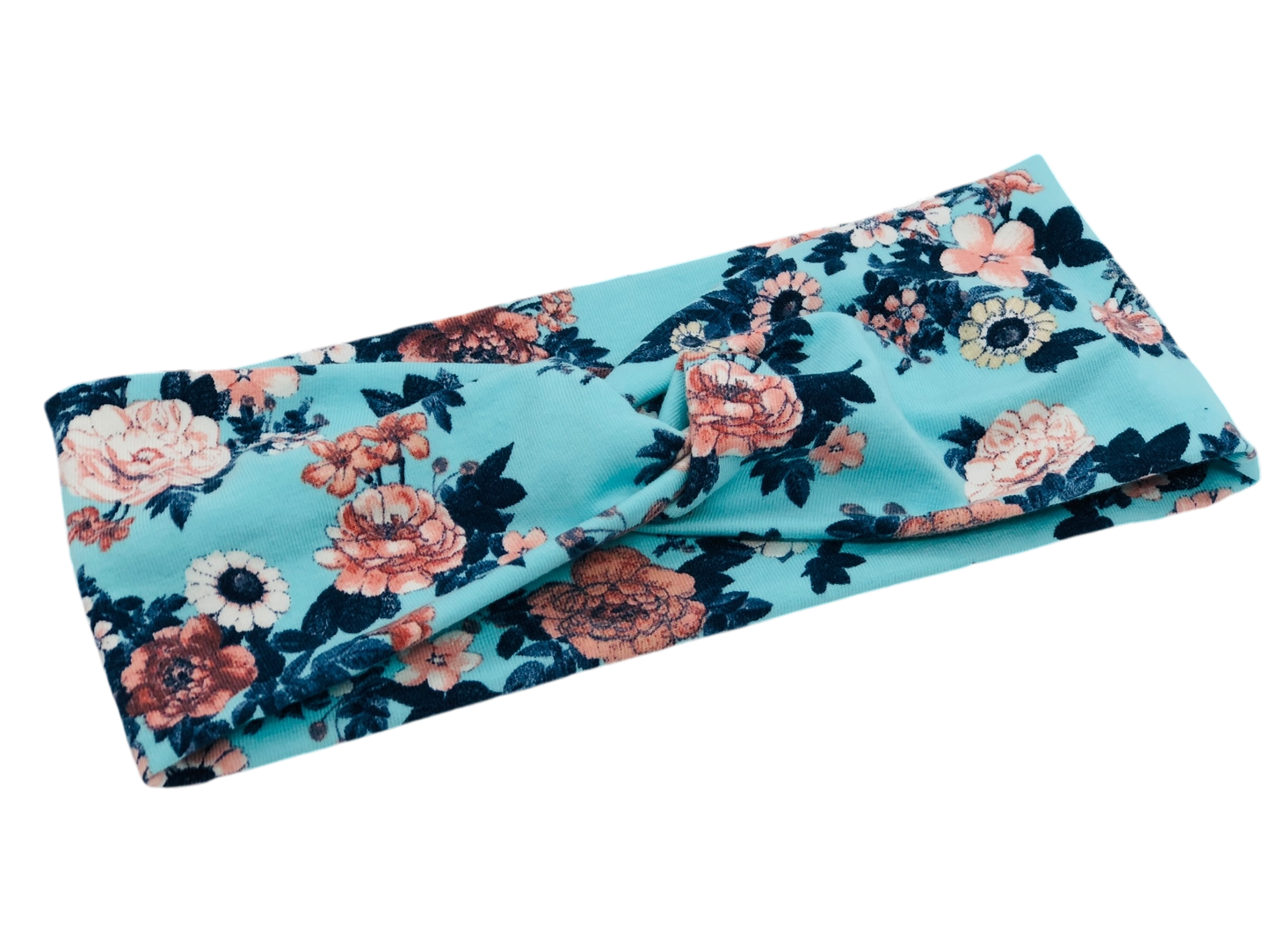 Peach Blossoms on Aqua ORGANIC Headband-Twist or Sport| Sweet Stitch Novelties