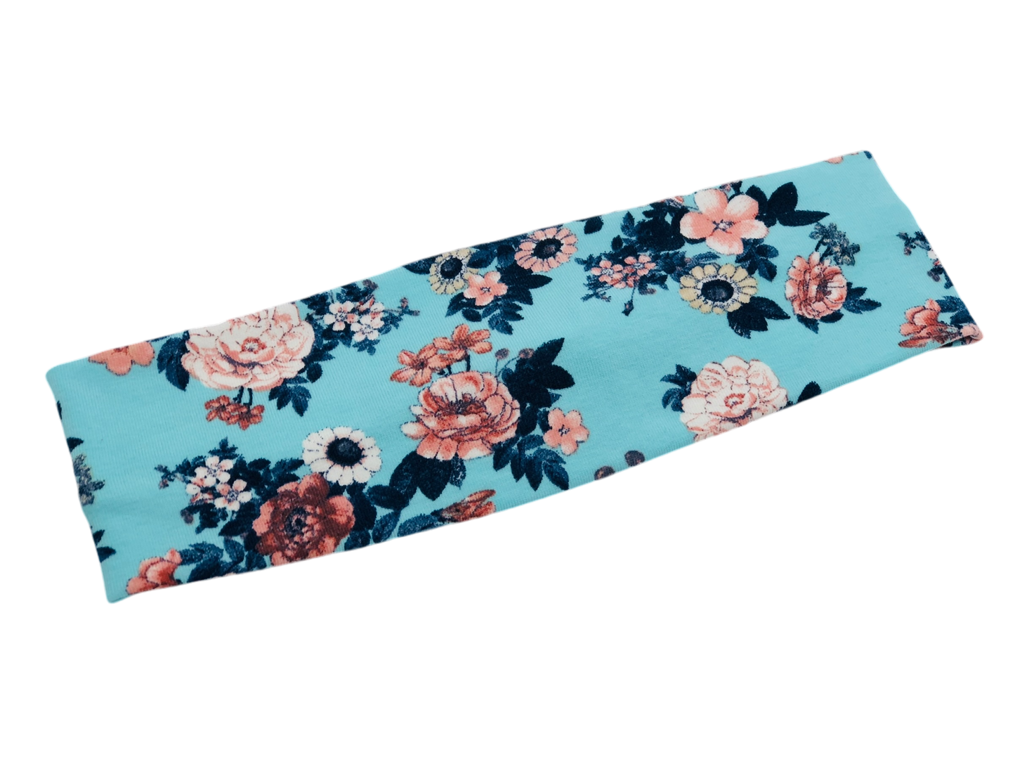 Peach Blossoms on Aqua ORGANIC Headband-Twist or Sport| Sweet Stitch Novelties