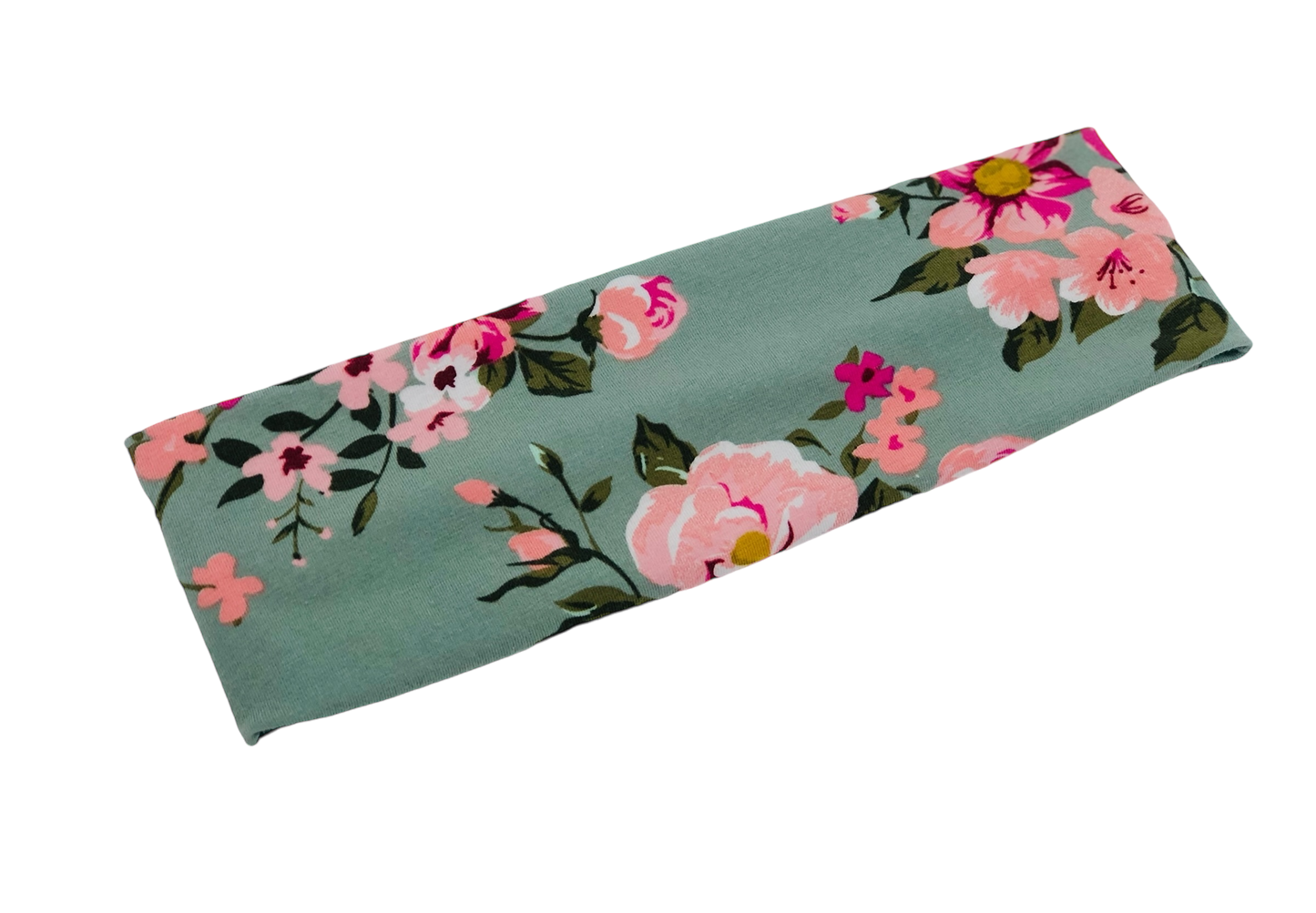 Pink Petals on Green Floral ORGANIC Headband-Turban Twist and Yoga Styles | Sweet Stitch Novelties