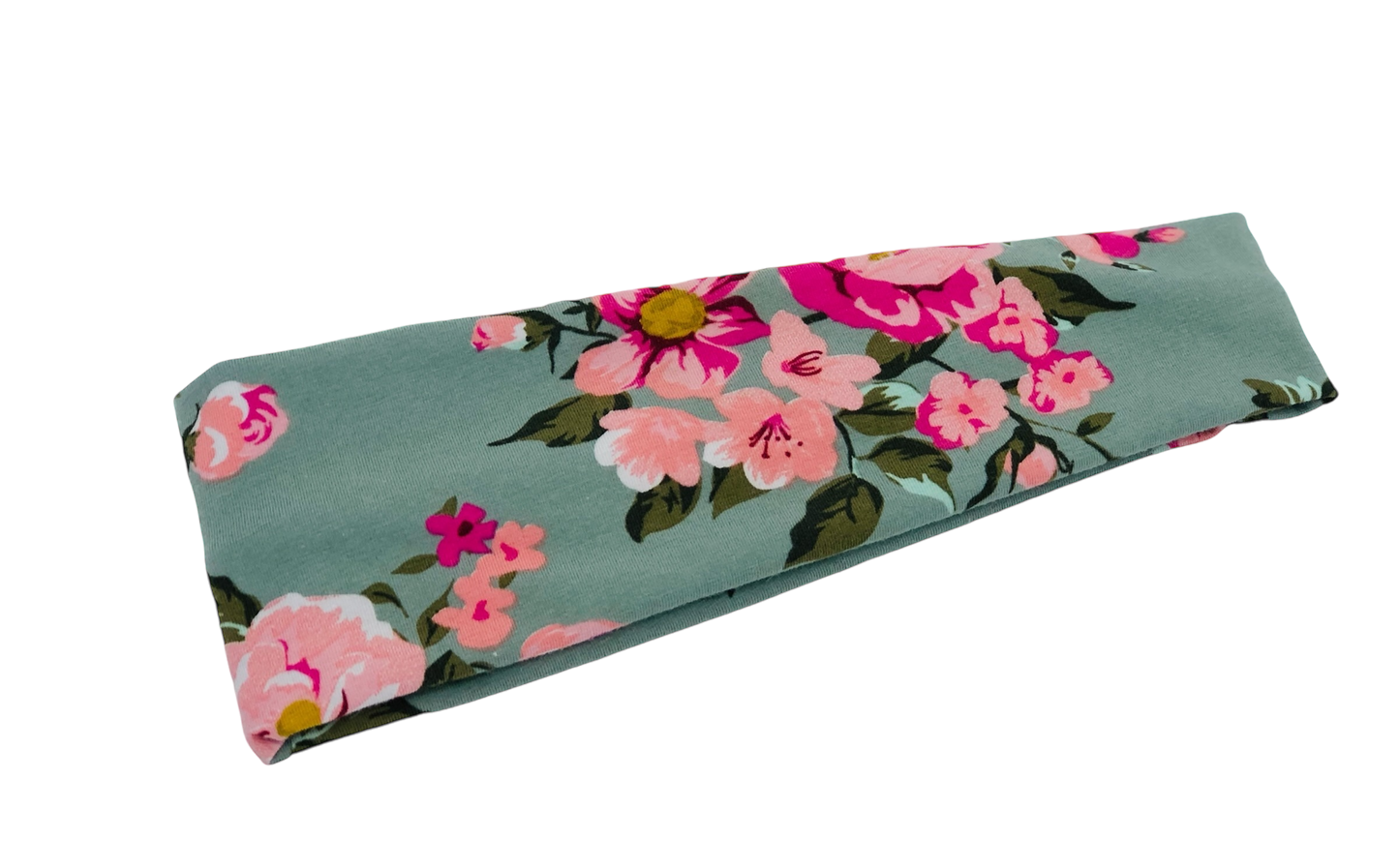 Pink Petals on Green Floral ORGANIC Headband-Turban Twist and Yoga Styles | Sweet Stitch Novelties