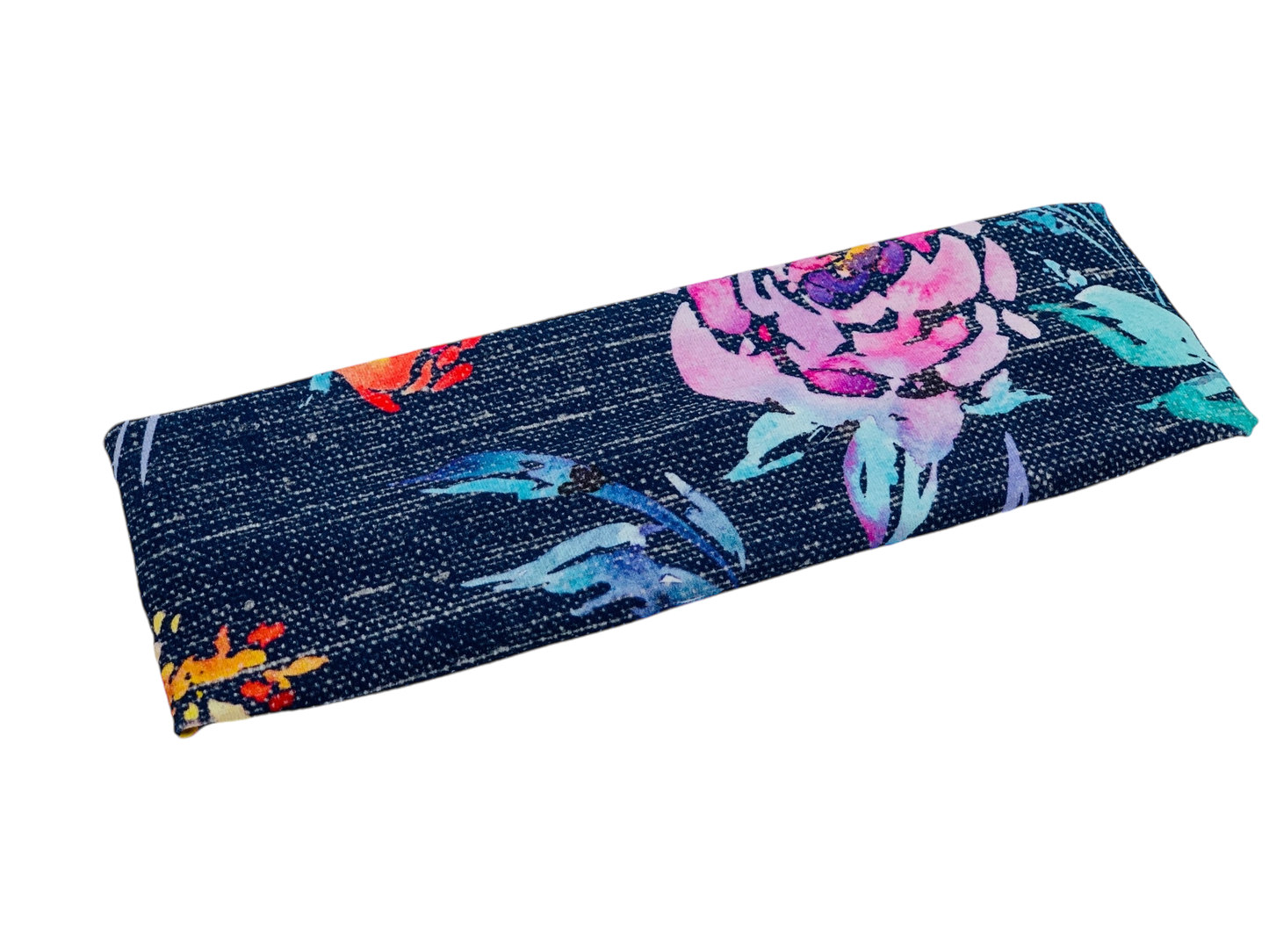 Scratched Linen Navy Floral Headband-Turban Twist and Yoga Styles | Sweet Stitch Novelties