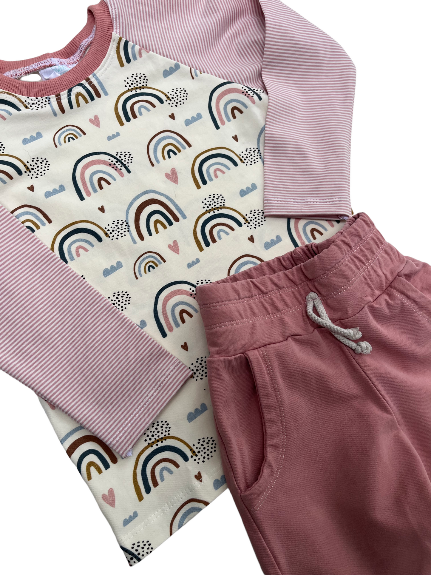 Rainbow and Stripe Raglan and Rose Jogger Set | Size 4/5T