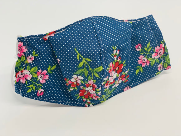 Pink Floral on Dots Fitted Face Mask