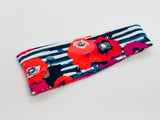 Poppy on Navy Stripe Headband-Turban Twist and Yoga Styles | Sweet Stitch Novelties - Sweet Stitch Novelties