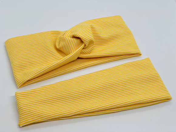 Mustard Mini Stripe Headband-Turban Twist and Yoga Styles | Sweet Stitch Novelties