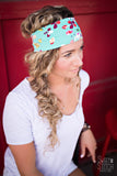 Floral on Gray Stripe Headband-Turban Twist and Yoga Styles | Sweet Stitch Novelties - Sweet Stitch Novelties