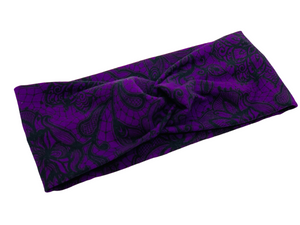 Black Lace on Purple Headband-Twist or Yoga  |  Sweet Stitch Novelties