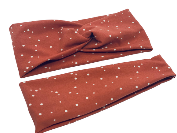 Dotties on Marsala Headband-Twist or Yoga  | Sweet Stitch Novelties