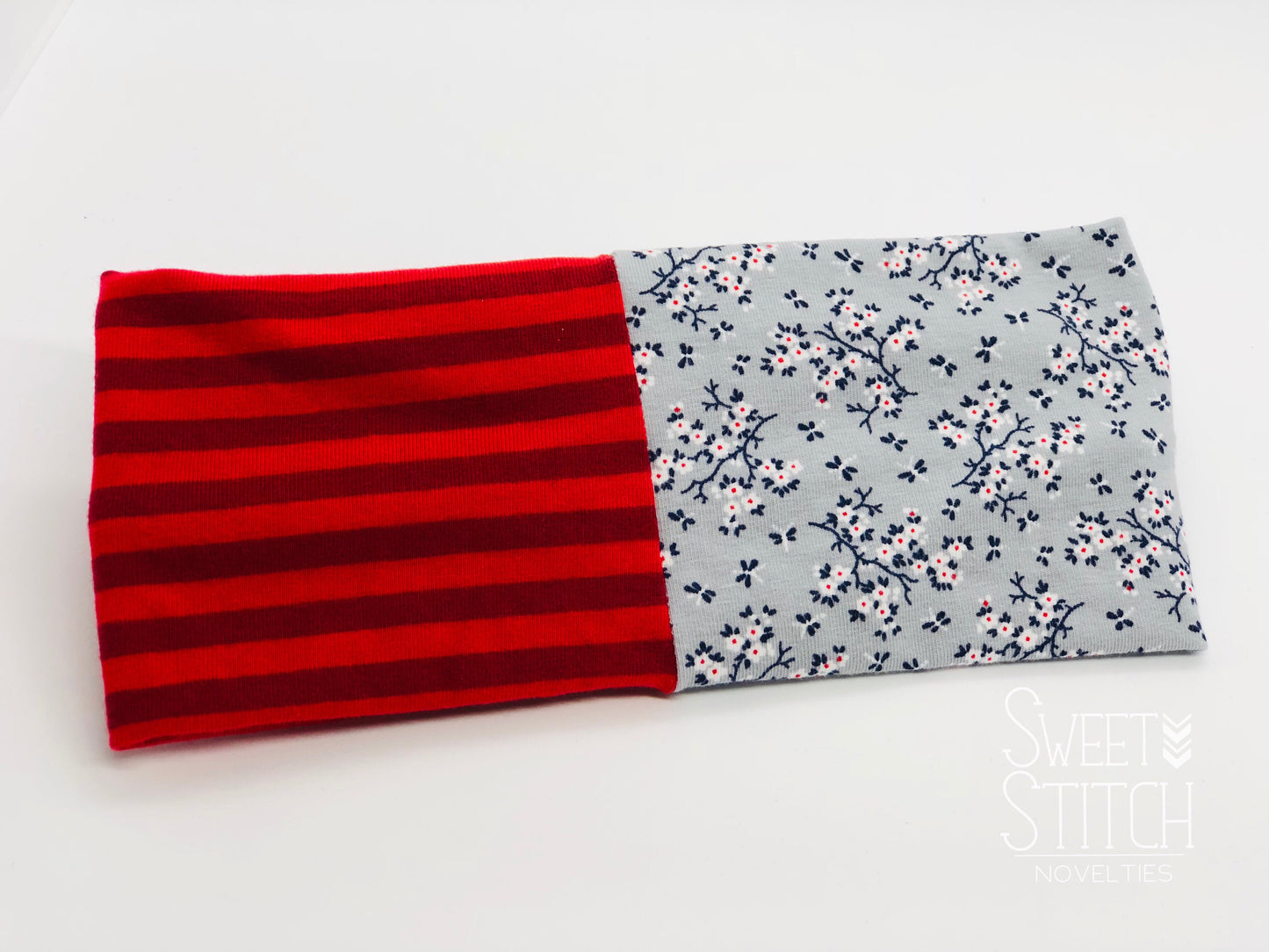 Minute Blossoms and Cherry Red Stripe Combo TURBAN TWIST Headbands - Sweet Stitch Novelties